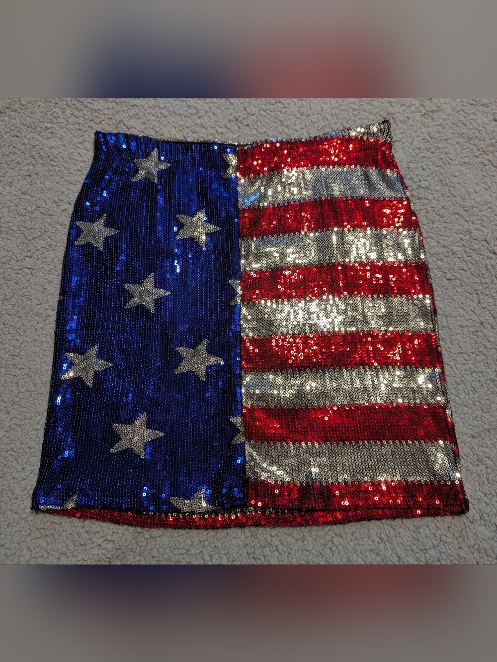 Bear Dance American Flag Sequin Pencil Mini Skirt Sz.M